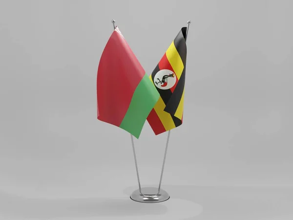 Uganda Fehéroroszország Együttműködési Zászlók Fehér Háttér Render — Stock Fotó