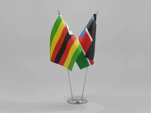 Sudan Południowy Zimbabwe Flagi Współpracy Białe Tło Render — Zdjęcie stockowe