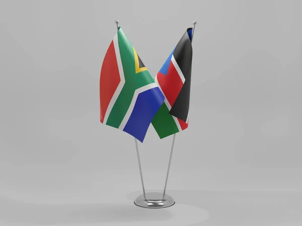 Dél Szudán Dél Afrikai Együttműködési Zászlók Fehér Háttér Render — Stock Fotó