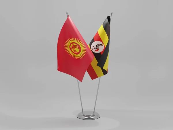 Uganda Banderas Cooperación Kirguistán Fondo Blanco Render — Foto de Stock