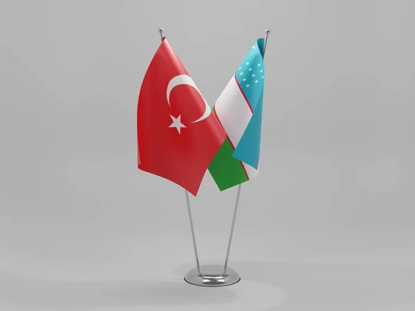 Ouzbékistan Turquie Drapeaux Coopération Fond Blanc Render — Photo
