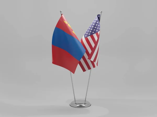 Estados Unidos América Bandeiras Cooperação Mongólia Fundo Branco Render — Fotografia de Stock