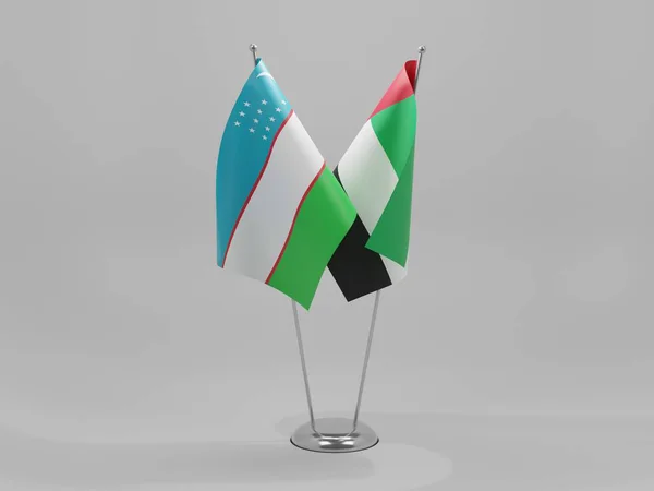 Vereinigte Arabische Emirate Usbekistan Kooperationsflaggen Weißer Hintergrund Render — Stockfoto