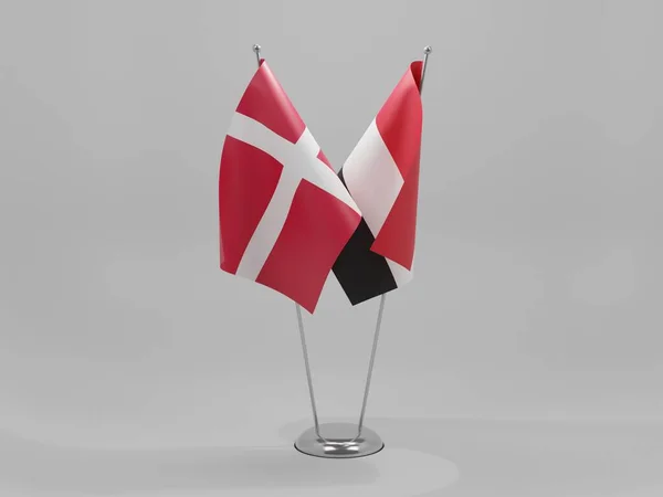 イエメン デンマーク協力旗 白背景 3Dレンダリング — ストック写真