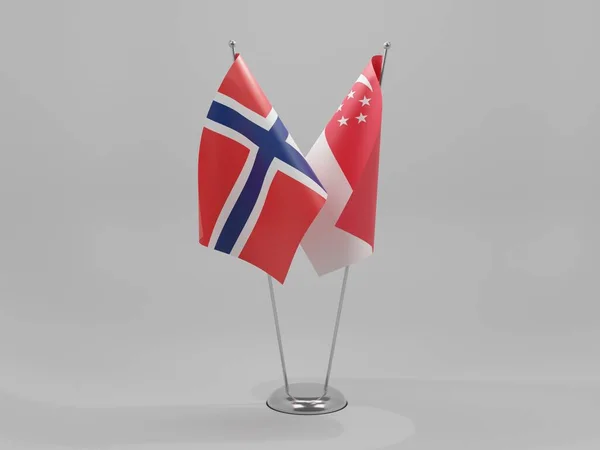 Singapura Noruega Bandeiras Cooperação Fundo Branco Render — Fotografia de Stock