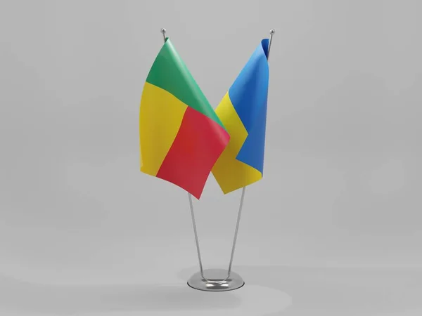 우크라이나 Benin Cooperation Flags White Background Render — 스톡 사진