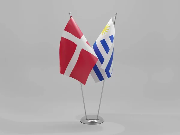 乌拉圭 丹麦合作旗帜 白色背景 3D渲染 — 图库照片
