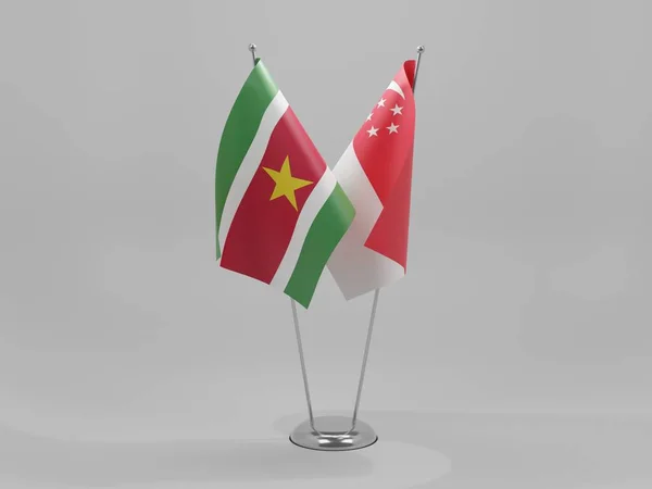新加坡 苏里南合作旗帜 白色背景 3D渲染 — 图库照片