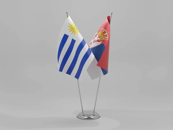 Sérvia Bandeiras Cooperação Uruguai Fundo Branco Render — Fotografia de Stock