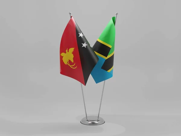 Τανζανία Παπούα Νέα Γουινέα Συνεργασία Σημαίες Λευκό Φόντο Render — Φωτογραφία Αρχείου
