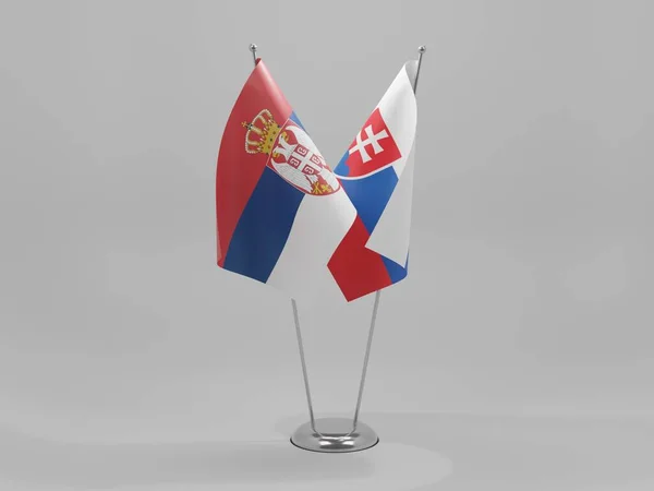 Словаччина Сербія Прапори Співробітництва Біле Тло Рендер — стокове фото