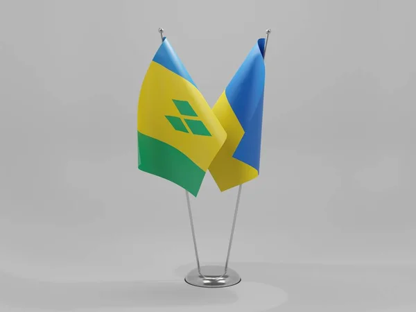 Ucrania San Vicente Las Granadinas Banderas Cooperación Fondo Blanco Render —  Fotos de Stock