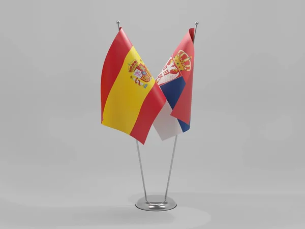 Szerbia Spanyolország Együttműködési Zászlók Fehér Háttér Render — Stock Fotó