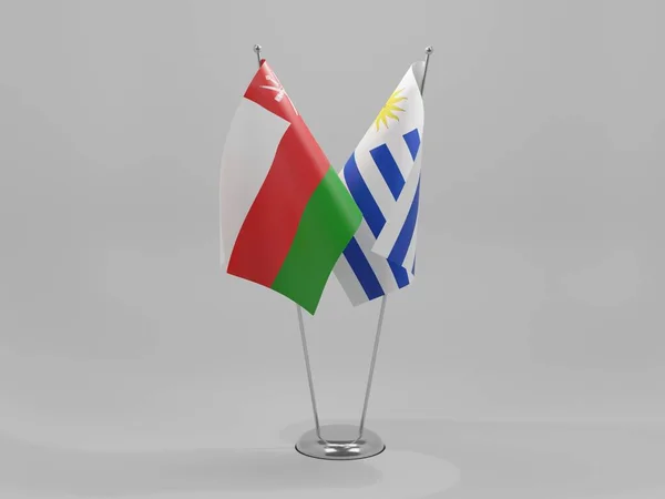 Uruguay Oman Kooperationsfahnen Weißer Hintergrund Render — Stockfoto