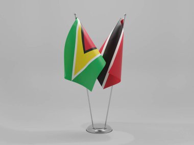 Trinidad ve Tobago - Guyana İşbirliği Bayrakları, Beyaz Arkaplan - 3D Render