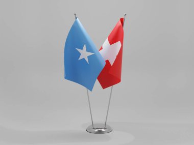 İsviçre - Somali İşbirliği Bayrakları, Beyaz Arkaplan - 3D Render