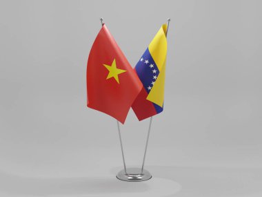 Venezuela - Vietnam İşbirliği Bayrakları, Beyaz Arkaplan - 3D Render