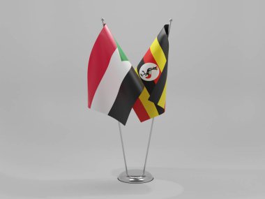 Uganda - Sudan İşbirliği Bayrakları, Beyaz Arkaplan - 3D Render