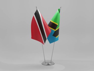 Tanzanya - Trinidad ve Tobago İşbirliği Bayrakları, Beyaz Arkaplan - 3D Render
