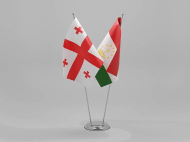 Tacikistan - Georgia İşbirliği Bayrakları, Beyaz Arkaplan - 3D Render