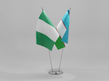 Özbekistan - Nijerya İşbirliği Bayrakları, Beyaz Arkaplan - 3D Render
