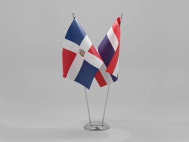 Tayland - Dominik Cumhuriyeti İşbirliği Bayrakları, Beyaz Arkaplan - 3D Render