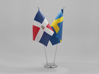 İsveç - Dominik Cumhuriyeti İşbirliği Bayrakları, Beyaz Arkaplan - 3D Render