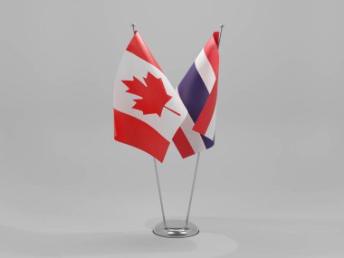 Tayland - Kanada İşbirliği Bayrakları, Beyaz Arkaplan - 3D Render