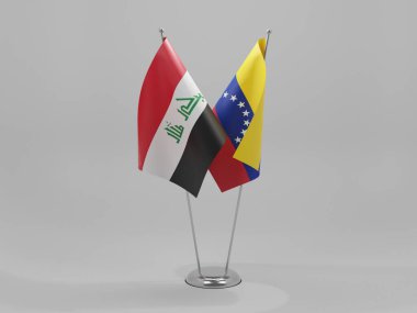 Venezuela - Irak İşbirliği Bayrakları, Beyaz Arkaplan - 3D Render