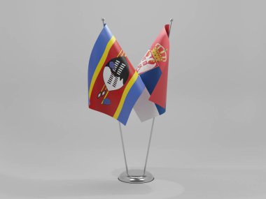 Sırbistan - Svaziland İşbirliği Bayrakları, Beyaz Arkaplan - 3D Hazırlama