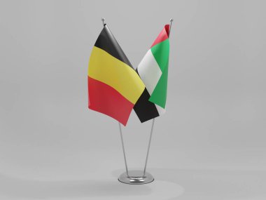 Birleşik Arap Emirlikleri - Belçika İşbirliği Bayrakları, Beyaz Arkaplan - 3D Render