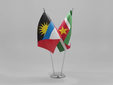 Surinam - Antigua ve Barbuda İşbirliği Bayrakları, Beyaz Arkaplan - 3D Render