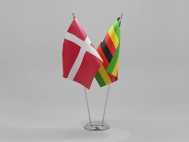Zimbabwe - Danimarka İşbirliği Bayrakları, Beyaz Arkaplan - 3D Render