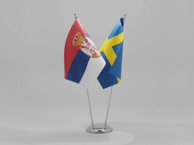 İsveç - Sırbistan İşbirliği Bayrakları, Beyaz Arkaplan - 3D Hazırlama