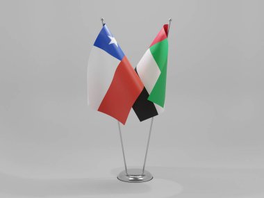 Birleşik Arap Emirlikleri - Şili İşbirliği Bayrakları, Beyaz Arkaplan - 3D Render