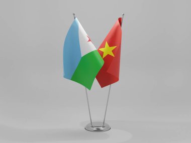 Vietnam - Cibuti İşbirliği Bayrakları, Beyaz Arkaplan - 3D Render
