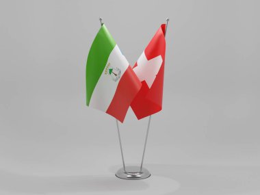 İsviçre - Ekvator Ginesi İşbirliği Bayrakları, Beyaz Arkaplan - 3D Render