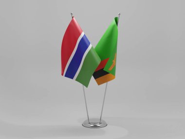 Zambiya - Gambiya İşbirliği Bayrakları, Beyaz Arkaplan - 3B Render