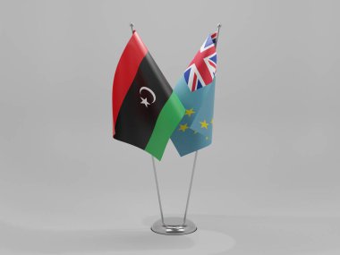 Tuvalu - Libya İşbirliği Bayrakları, Beyaz Arkaplan - 3D Yapılandırma