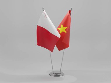 Vietnam - Malta İşbirliği Bayrakları, Beyaz Arkaplan - 3D Yapılandırma
