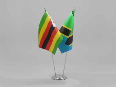 Tanzanya - Zimbabve İşbirliği Bayrakları, Beyaz Arkaplan - 3D Render