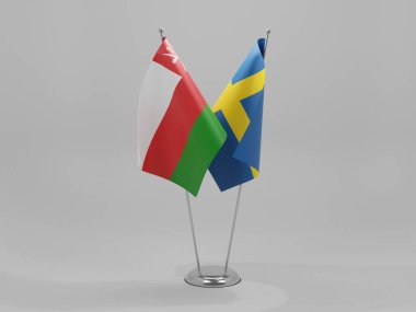 İsveç - Umman İşbirliği Bayrakları, Beyaz Arkaplan - 3D Yapılandırma