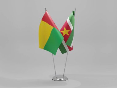 Surinam - Gine Bissau İşbirliği Bayrakları, Beyaz Arkaplan - 3D Render