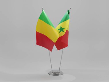 Senegal - Mali İşbirliği Bayrakları, Beyaz Arkaplan - 3D Render