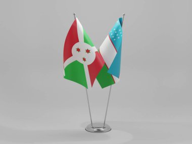 Özbekistan - Burundi İşbirliği Bayrakları, Beyaz Arkaplan - 3D Render