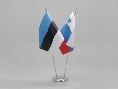 Slovenya - Estonya İşbirliği Bayrakları, Beyaz Arkaplan - 3D Render