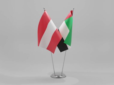 Birleşik Arap Emirlikleri - Avusturya İşbirliği Bayrakları, Beyaz Arkaplan - 3D Render