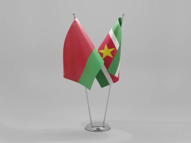 Surinam - Belarus İşbirliği Bayrakları, Beyaz Arkaplan - 3D Render