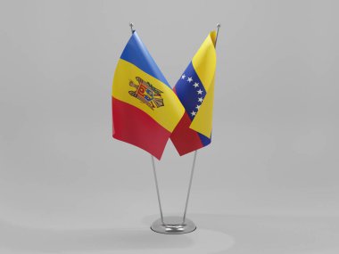 Venezuela - Moldova İşbirliği Bayrakları, Beyaz Arkaplan - 3D Render