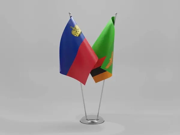 Zâmbia Bandeiras Cooperação Liechtenstein Fundo Branco Render — Fotografia de Stock
